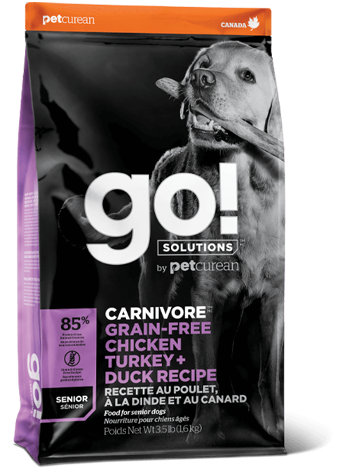 GO! SOLUTIONS™  Carnivore 活力營養系列 無穀物雞肉+火雞+鴨肉 老齡犬狗糧配方 (1303021) 3.5磅 (粉紫色)