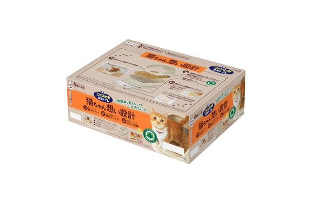 Kao 日本花王 雙層無頂 貓砂盆+木屑砂+吸墊(1週份)套組 - 米白色 (日本製)