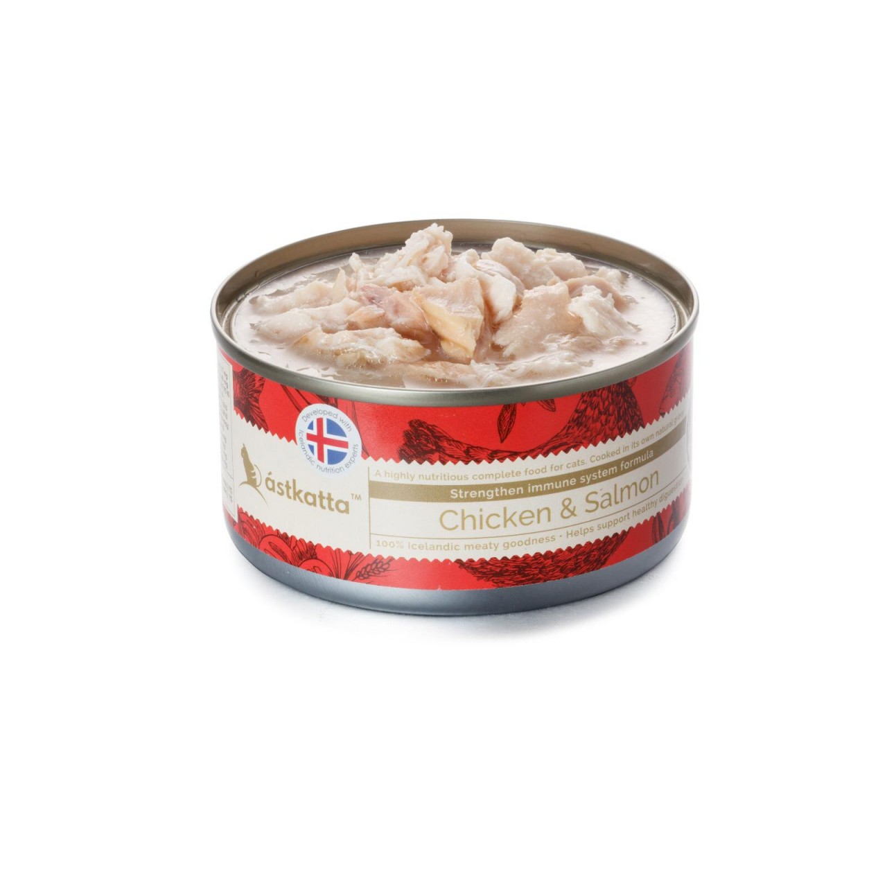Astkatta 增強免疫力系列 走地雞肉 + 藍背三文魚 主食貓罐頭 170g (紅色) (P00023)